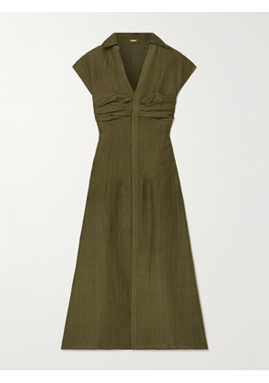 Cult Gaia - Amora Gathered Pintucked Slub Woven Midi Dress - Green - US0,US2,US4,US6,US8,US10,US12