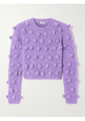 LOEWE - Cropped Pom Pom-embellished Brushed Knitted Sweater - Purple - x small,small,medium,large