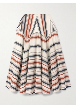 Bottega Veneta - Striped Cotton And Linen-blend Midi Skirt - Blue - IT36,IT38,IT40