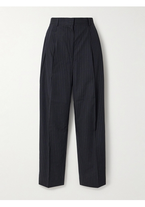 TOTEME - Pleated Pinstriped Wool-blend Tapered Pants - Blue - DK32,DK34,DK36,DK38,DK40,DK42