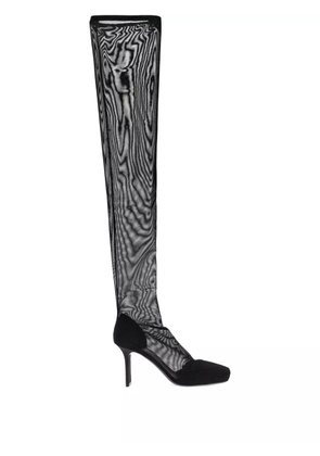 Courrèges square-toe mesh thigh boots - Black