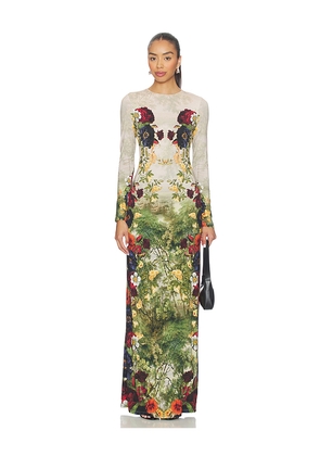 Alice + Olivia Delora Long Sleeve Crew Neck Maxi Dress in Cream. Size 0. Also in 10, 2, 8.