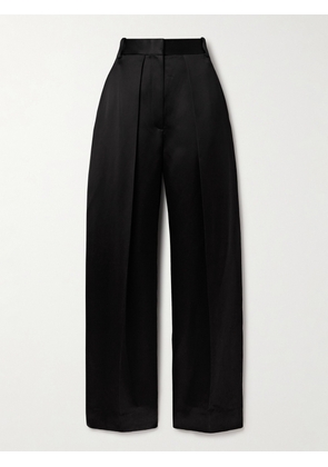 KHAITE - Marinta Satin-trimmed Pleated Crepe Wide-leg Pants - Black - US0,US2,US4,US6,US8,US10,US12