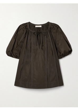 Ulla Johnson - Loli Tie-detailed Gathered Cotton-poplin Top - Green - US00,US0,US2,US4,US6,US8,US10,US12