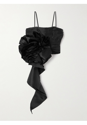 Aje - Potion Spiral Cropped Appliquéd Ruched Taffeta Top - Black - UK 6,UK 8,UK 10,UK 12,UK 14,UK 16