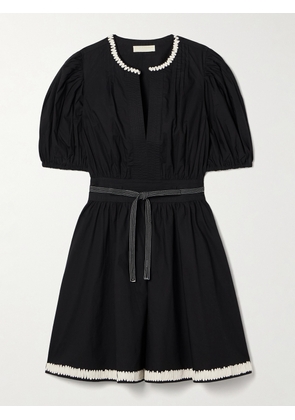 Ulla Johnson - Wilda Belted Gathered Cotton-poplin Mini Dress - Black - US00,US0,US2,US4,US6,US8,US10,US12