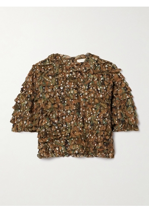 Ulla Johnson - Carmella Ruffled Printed Metallic Fil Coupé Silk-blend Crepon Blouse - Green - US0,US2,US4,US6,US8,US10,US12