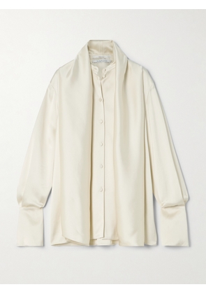 Another Tomorrow - Scarf-effect Satin Blouse - Cream - IT36,IT38,IT40,IT42,IT44,IT46