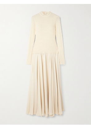 SIEDRÉS - Feja Open-back Shirred Stretch-mesh And Satin-jersey Midi Dress - Ecru - EU 34,EU 36,EU 38,EU 40,EU 42