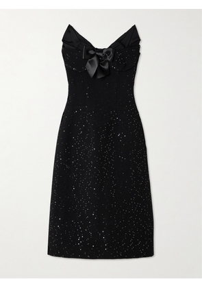 SHUSHU/TONG - Strapless Satin And Faille-trimmed Sequined Wool-blend Midi Dress - Black - UK 6,UK 8,UK 10,UK 12