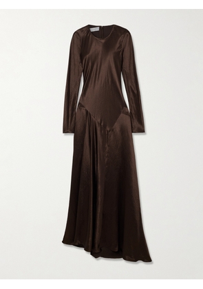 Abadia - Yara Paneled Hammered-satin Maxi Dress - Brown - US2,US4,US6,US8,US10,US12
