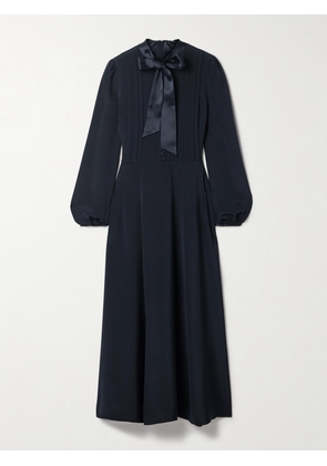 Adam Lippes - Alison Satin-trimmed Pintucked Silk-crepe Midi Dress - Blue - US2,US4,US6,US8,US10