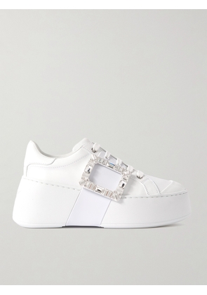 Roger Vivier - Viv Skate High Crystal-embellished Rubber-trimmed Leather Sneakers - White - IT35,IT35.5,IT36,IT36.5,IT37,IT37.5,IT38,IT38.5,IT39,IT39.5,IT40,IT40.5,IT41,IT41.5,IT42
