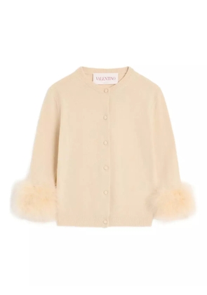 Valentino Garavani feather-cuff cardigan - Neutrals