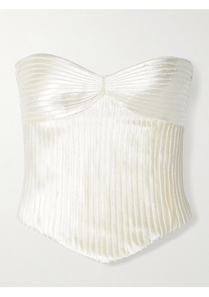 Danielle Frankel - Ella Strapless Frayed Pintucked Silk And Wool-blend Satin Bustier Top - Off-white - US2,US4,US6,US8