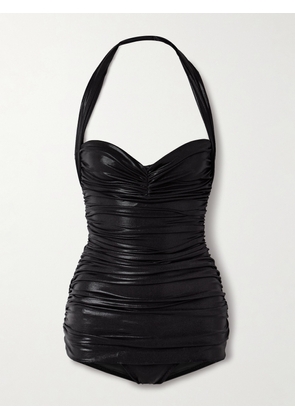 Norma Kamali - Bill Mio Ruched Metallic Halterneck Swimsuit - Black - xx small,x small,small,medium,large,x large