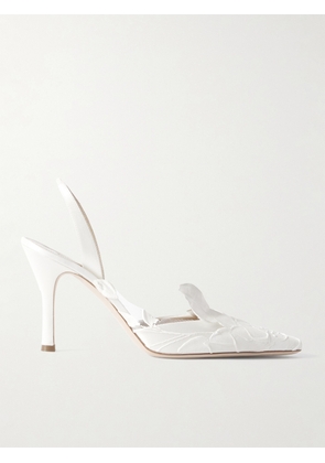 Danielle Frankel - Coco Satin And Painted Tulle Slingback Pumps - Ivory - IT36,IT36.5,IT37,IT37.5,IT38,IT38.5,IT39,IT39.5,IT40,IT41