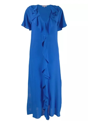 Gold Hawk ruffle-trim V-neck long dress - Blue