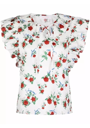 See by Chloé floral-print ruffle-collar blouse - White