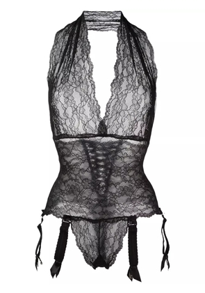 Folies By Renaud floral lace patterned bodysuit - Black