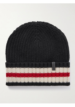 Brunello Cucinelli - Bead-embellished Striped Ribbed Cashmere Beanie - Blue - S,M,L