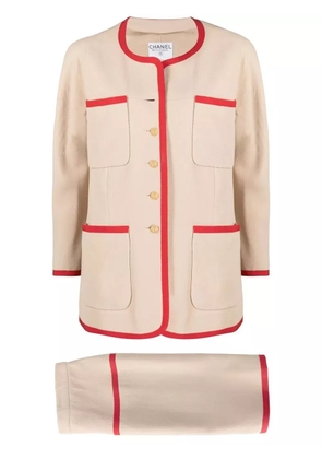 CHANEL Pre-Owned 1980s collarless two-piece skirt suit - Neutrals