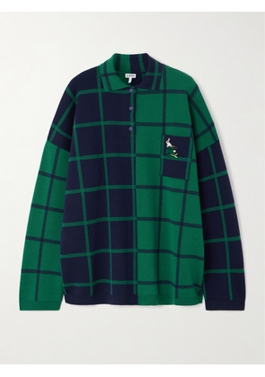 LOEWE - + Suna Fujita Embroidered Checked Knitted Polo Shirt - Green - x small,small,medium,large