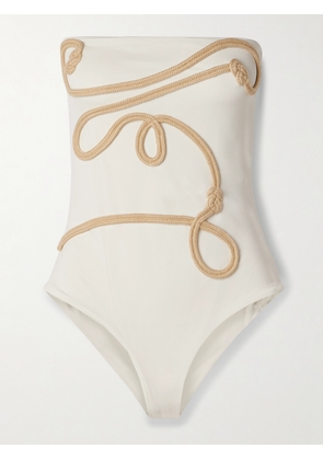 Johanna Ortiz - Palmy Strapless Appliquéd Swimsuit - Ecru - x small,small,medium,large,x large