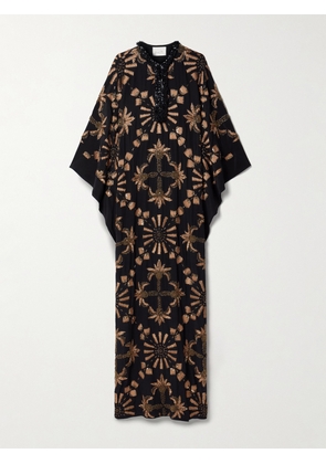 Johanna Ortiz - Golden Hour Embellished Embroidered Silk Crepe De Chine Maxi Dress - Black - US0,US2,US4,US6,US8