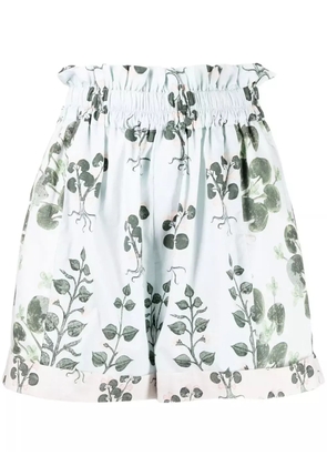 Biyan floral-print paperbag-waist shorts - Blue