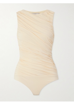 Abadia - Ora Ruched Stretch-bamboo Jersey Bodysuit - Cream - xx small,x small,small,medium,large,x large