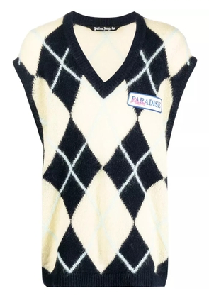 Palm Angels logo-patch argyle knitted vest - Black
