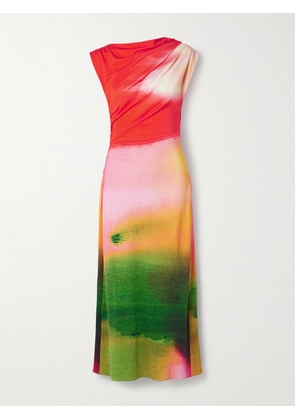 Oscar de la Renta - Draped Printed Stretch-jersey Midi Dress - Pink - US0,US2,US4,US6,US10