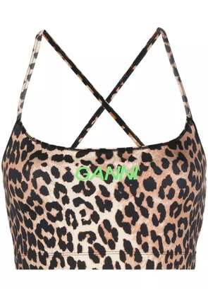 GANNI leopard-print cropped top - Brown
