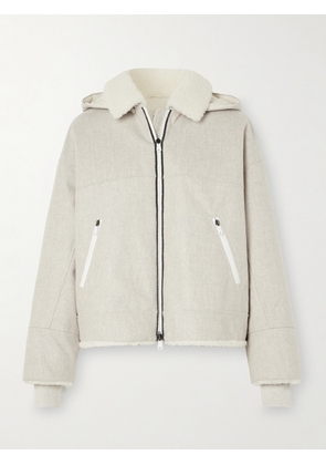 Brunello Cucinelli - Bead-embellished Hooded Shearling-trimmed Wool Coat - Gray - IT38,IT40,IT42,IT44,IT46,IT48