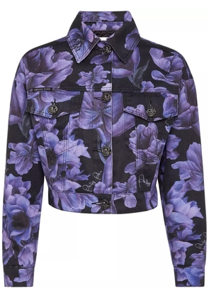 Philipp Plein floral-print cropped denim jacket - Black