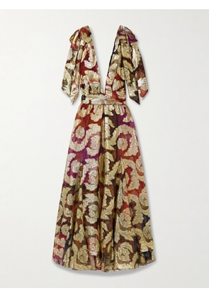 Farm Rio - Printed Metallic Fil Coupé Chiffon Maxi Dress - Red - xx small,x small,small,medium,large,x large