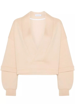 Ioana Ciolacu V-neck cotton-blend sweatshirt - Neutrals