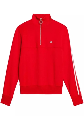 AMI Paris striped short-zip pullover sweatshirt - Red
