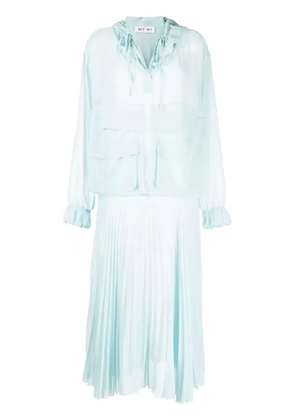 ACT Nº1 pleated long-sleeve organza dress - Blue