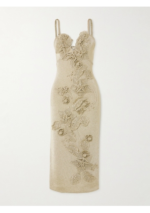 Cult Gaia - Soraiya Cutout Appliquéd Metallic Ribbed-knit Midi Dress - Gold - x small,small,medium,large