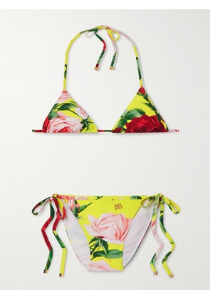 Dolce & Gabbana - Floral-print Triangle Bikini - Green - 1,2,3,4,5