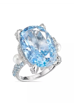 Anabela Chan 18kt white gold vermeil Baby Blue Mermaid gemstone and pearl ring