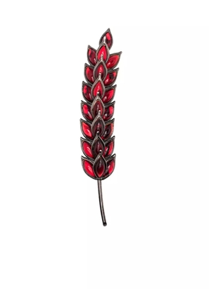 Saint Laurent Pre-Owned 1990s resin-embellished leaf pin - Black