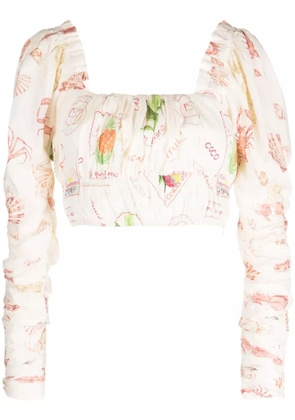 We Are Kindred Jeanne mutton-sleeve crop top - Neutrals