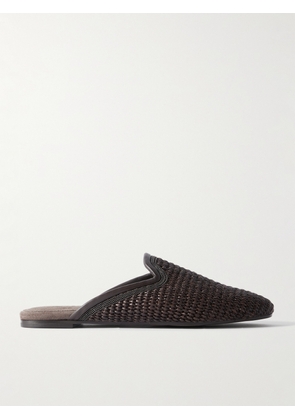 Brunello Cucinelli - Leather-trimmed Bead-embellished Raffia Slippers - Brown - IT36,IT36.5,IT37,IT37.5,IT38,IT38.5,IT39,IT39.5,IT40,IT40.5,IT41