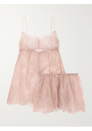 ROSAMOSARIO - Embellished Silk-lace Chemise And Shorts Set - Pink - x small,small,medium,large,x large