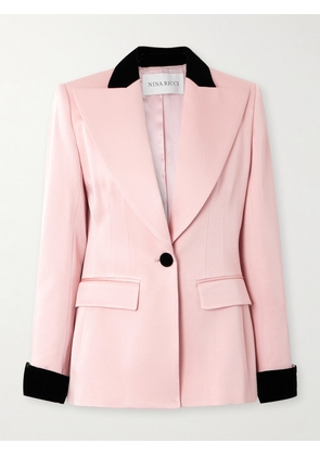 NINA RICCI - Velvet-trimmed Satin Blazer - Pink - FR 34,FR 36,FR 38,FR 40,FR 42