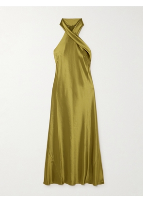 Galvan - Pandora Satin Halterneck Midi Dress - Green - FR 34,FR 36,FR 38,FR 40,FR 42