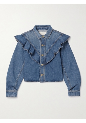 Ulla Johnson - The Mathilde Ruffled Denim Shirt - Blue - x small,small,medium,large,x large